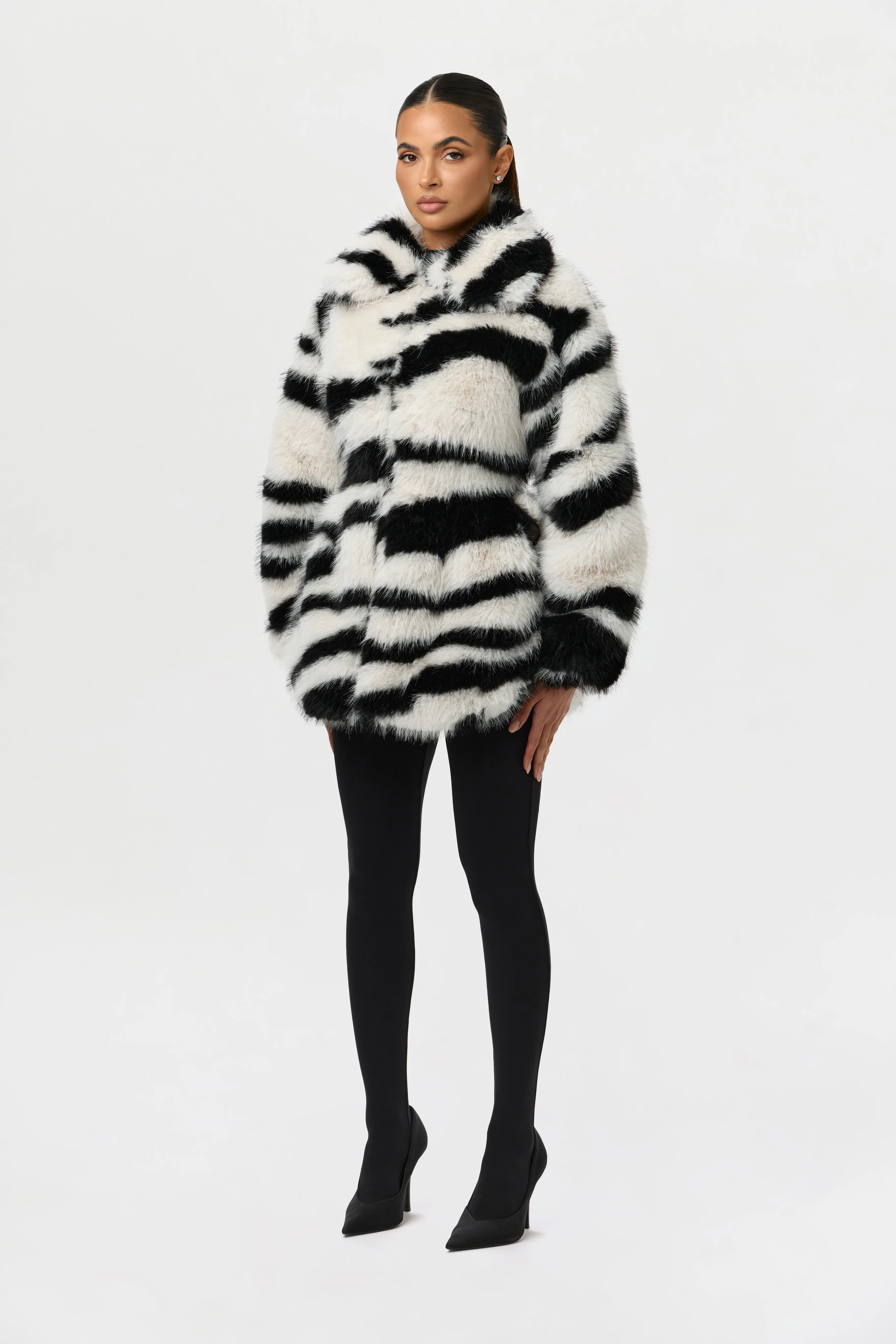 Faux Fur Plush Zebra Coat - Image 2