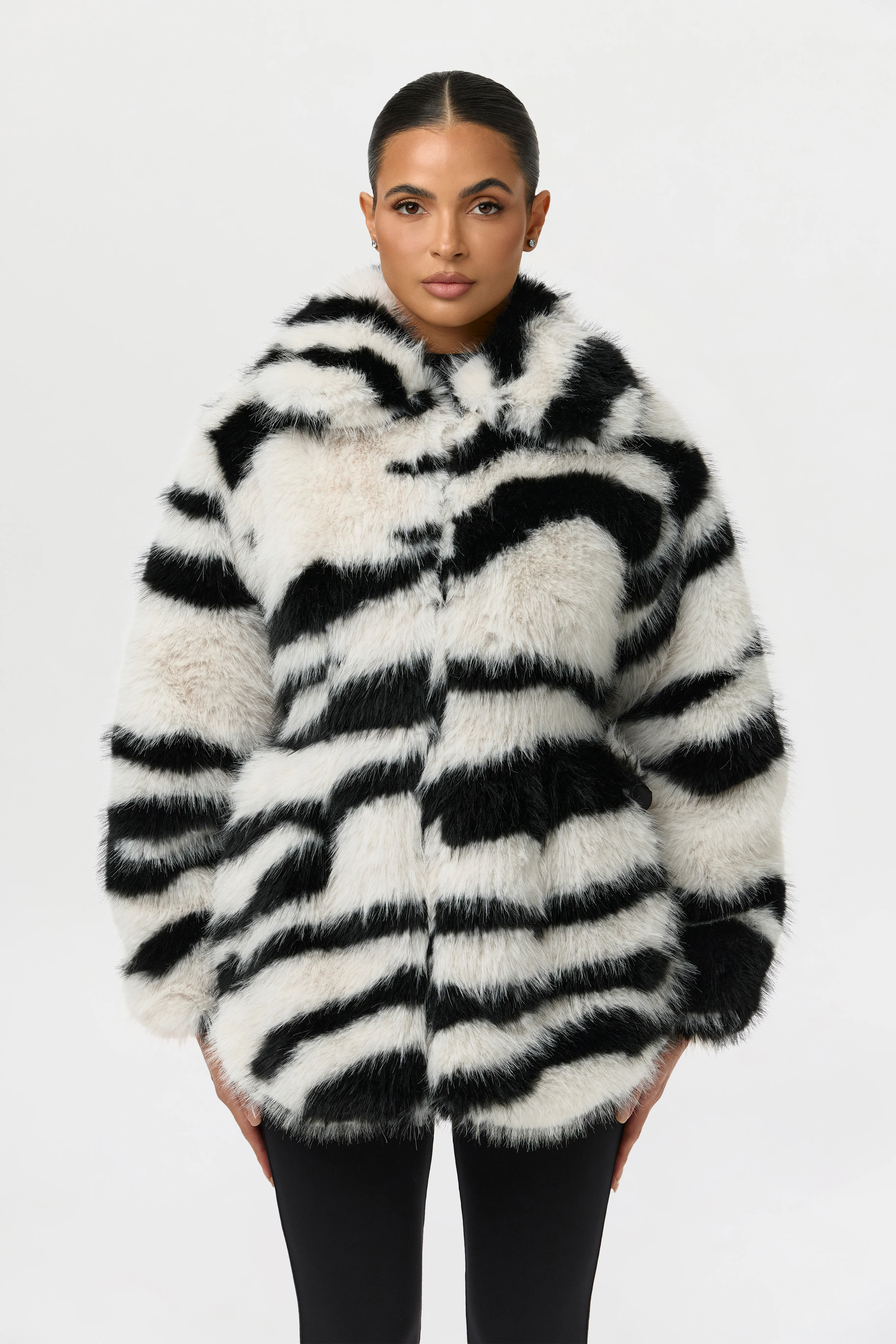 Faux Fur Plush Zebra Coat - Image 4