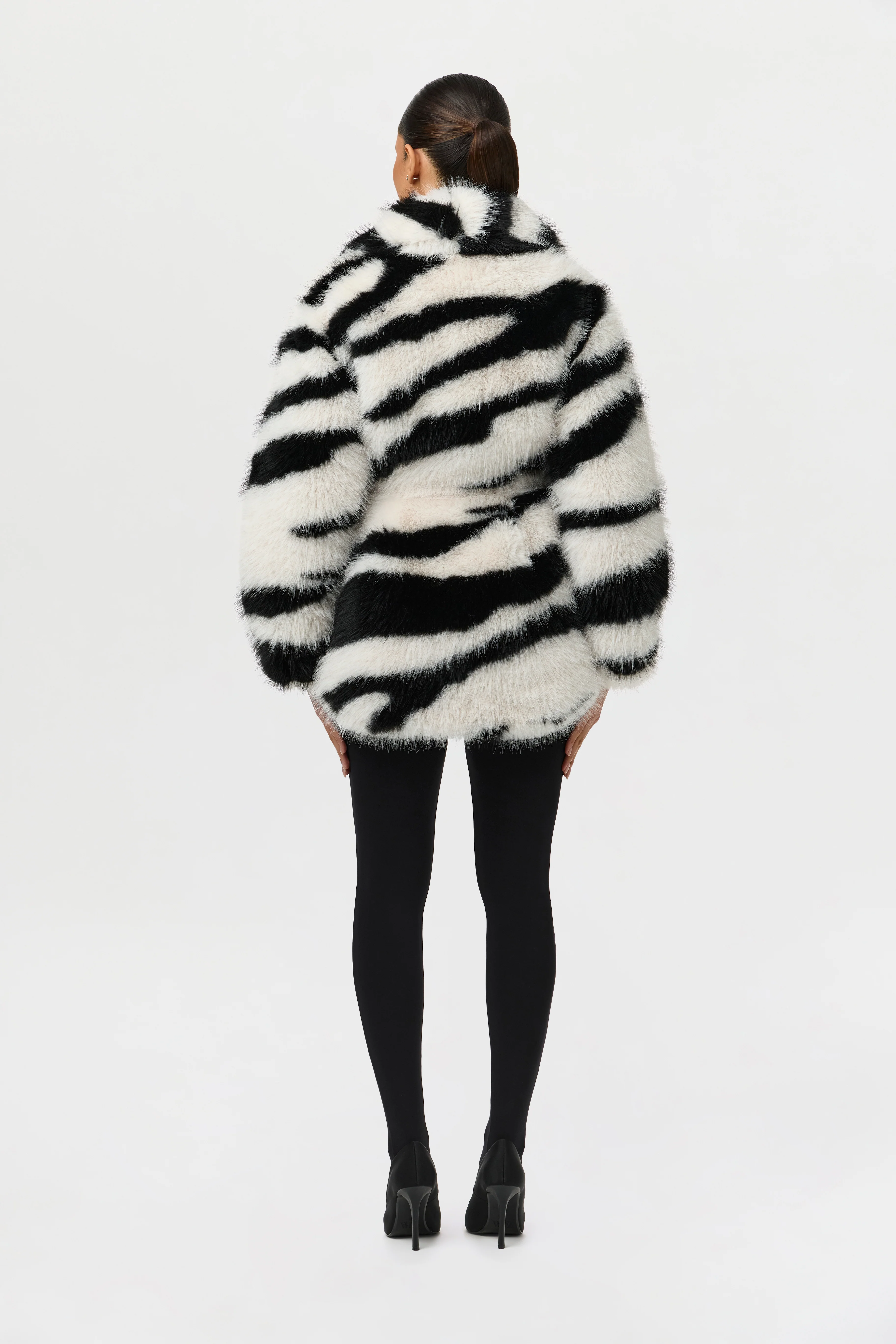 Faux Fur Plush Zebra Coat - Image 5
